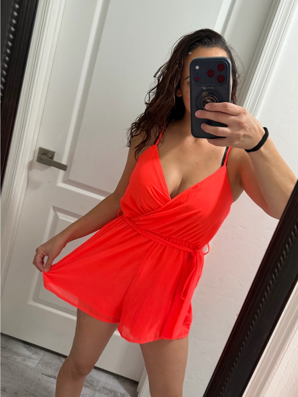 Revamped Women's Neon Coral Romper - Bright Coral Size Small